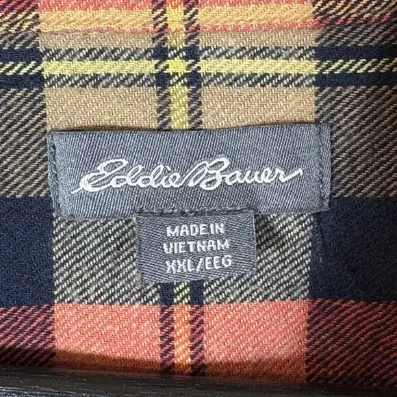Eddie Bauer Mens Flannel Shirt XXL Orange Bristol Harvest Plaid Button Up Cotton - Picture 12 of 14